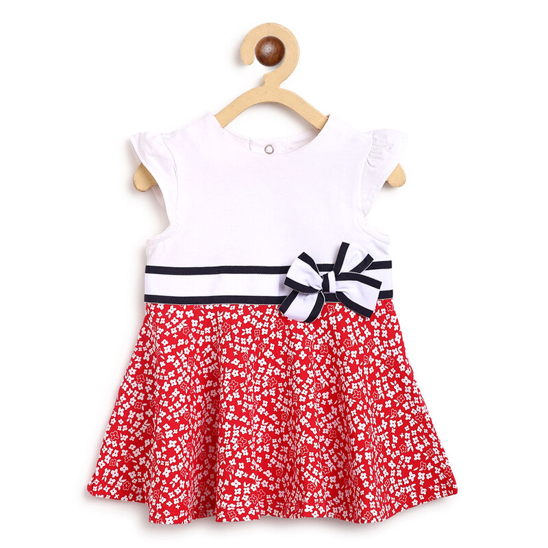 Girls White and Red Printed Short Sleeve Dress image number 0
